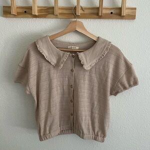 Madewell Ruffle Collar Crop Top Beige XS